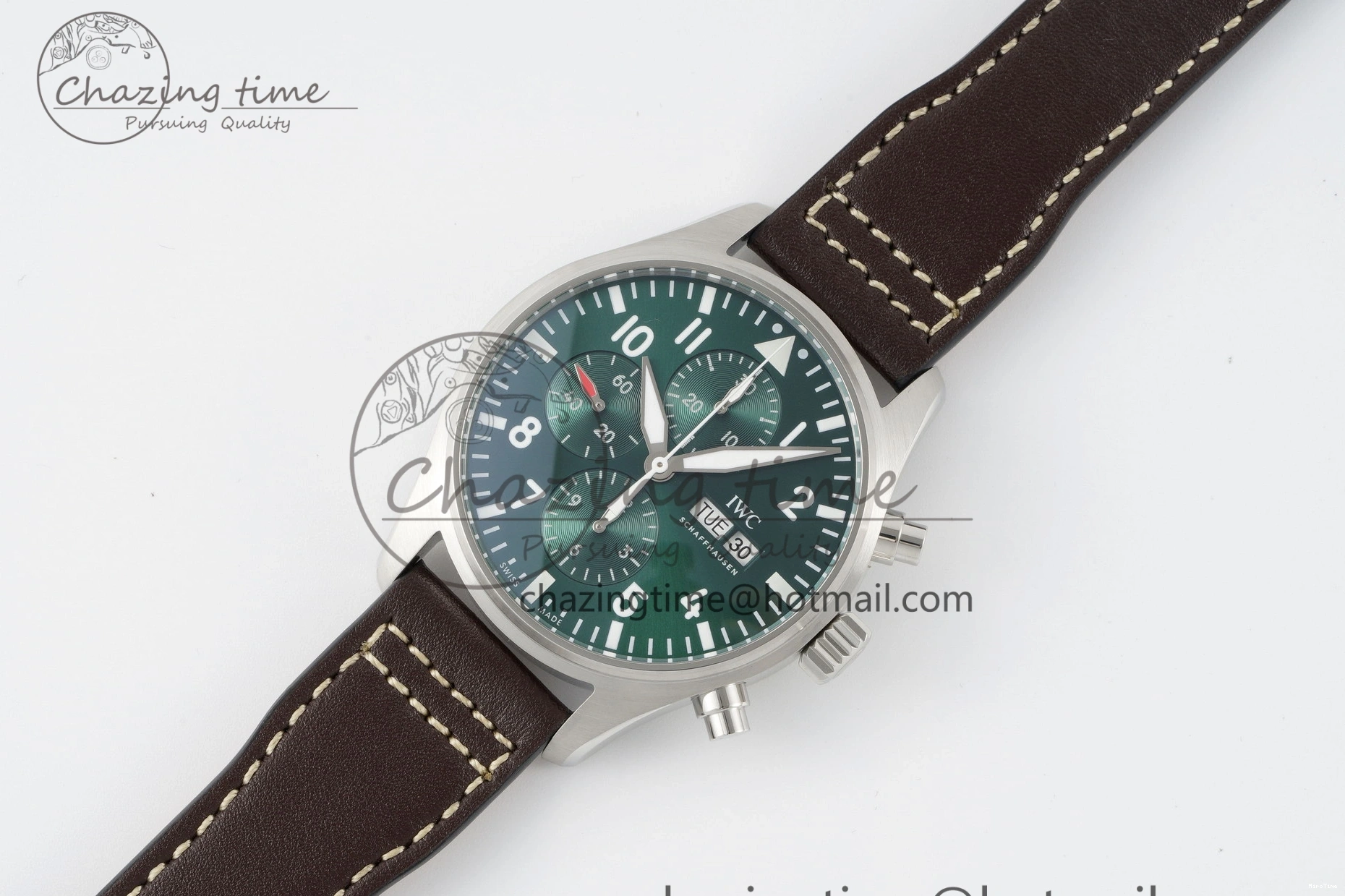 MIROTIME 0312 Bright Pilot Chrono SS AZF 1:1 Best Edition Green Dial on Brown Leather Strap A 7059